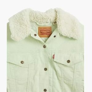 Levi's Levis Corduroy Baby Cropped Trucker Jacket Mist Mint Sherpa Green Coat L